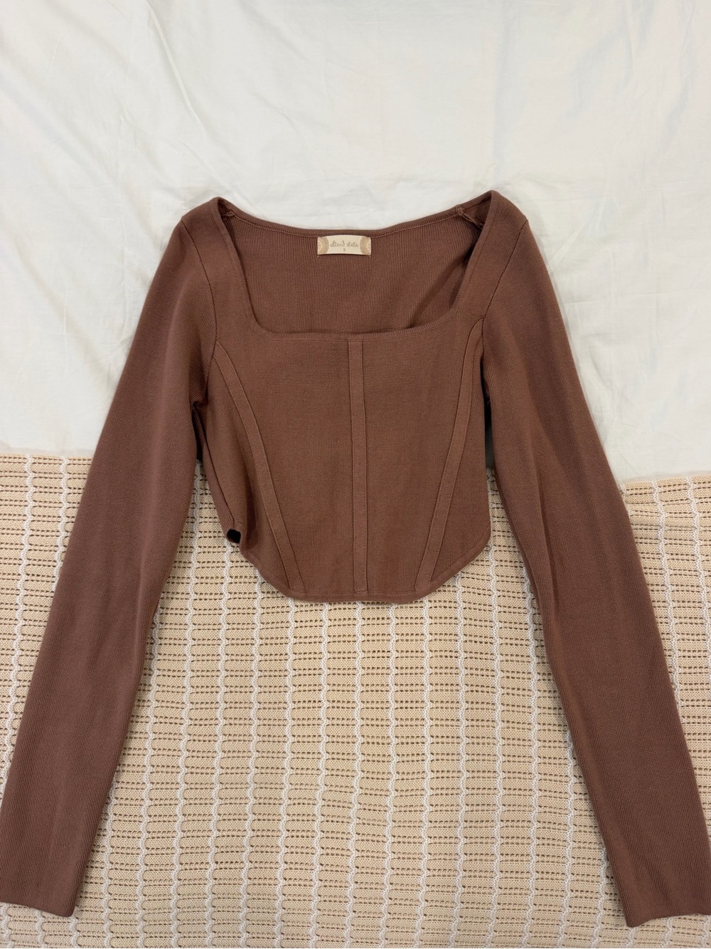 Altar'd State Brown Square-Neck Long Sleeve Top